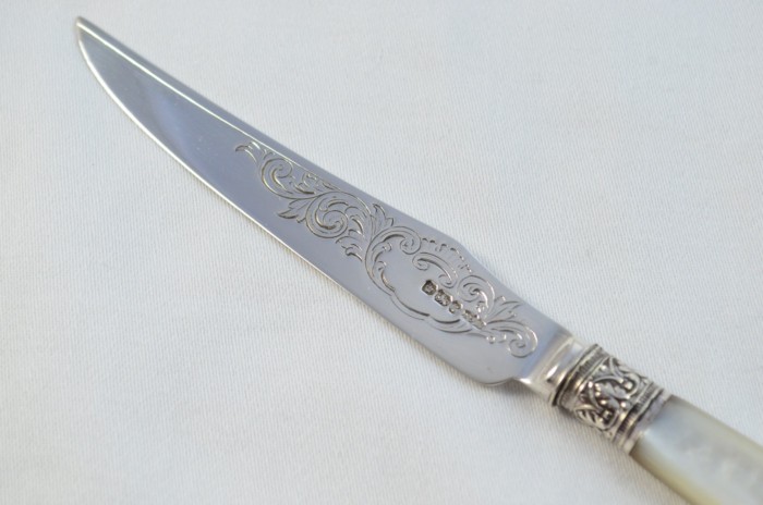 James Dixon & Sons Set Of 12 Knives and 12 Forks Mother Of Pearl Handled Solid Silver 1909 - Image 8