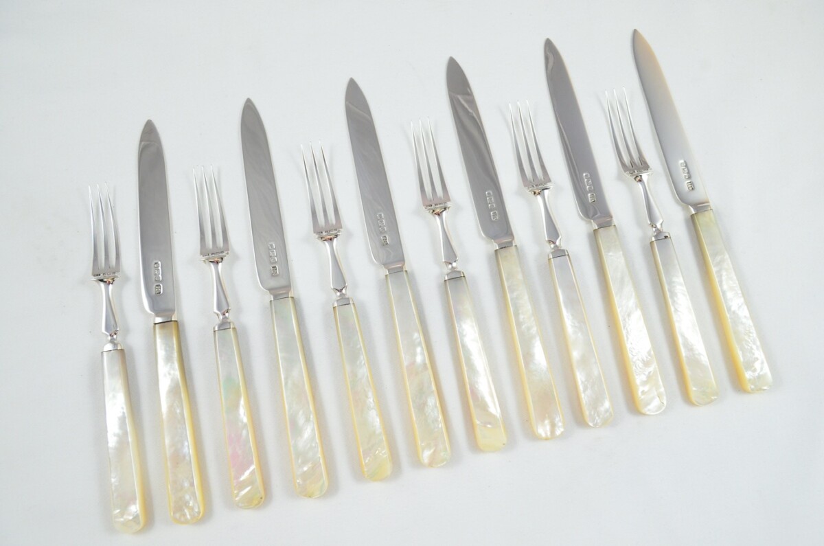 Atkin Brothers Set of 6 Knives & Forks Solid Silver Mother Of Pearl Handles 1908