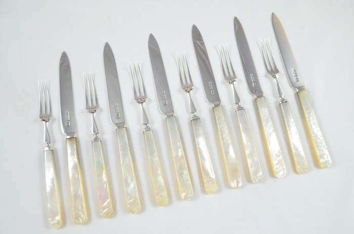 Atkin Brothers Set of 6 Knives & Forks Solid Silver Mother Of Pearl Handles 1908