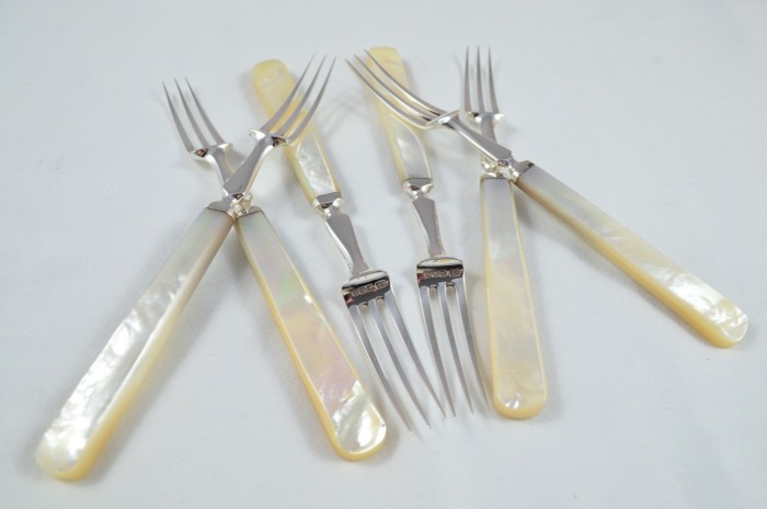 Atkin Brothers Set of 6 Knives & Forks Solid Silver Mother Of Pearl Handles 1908 - Image 2