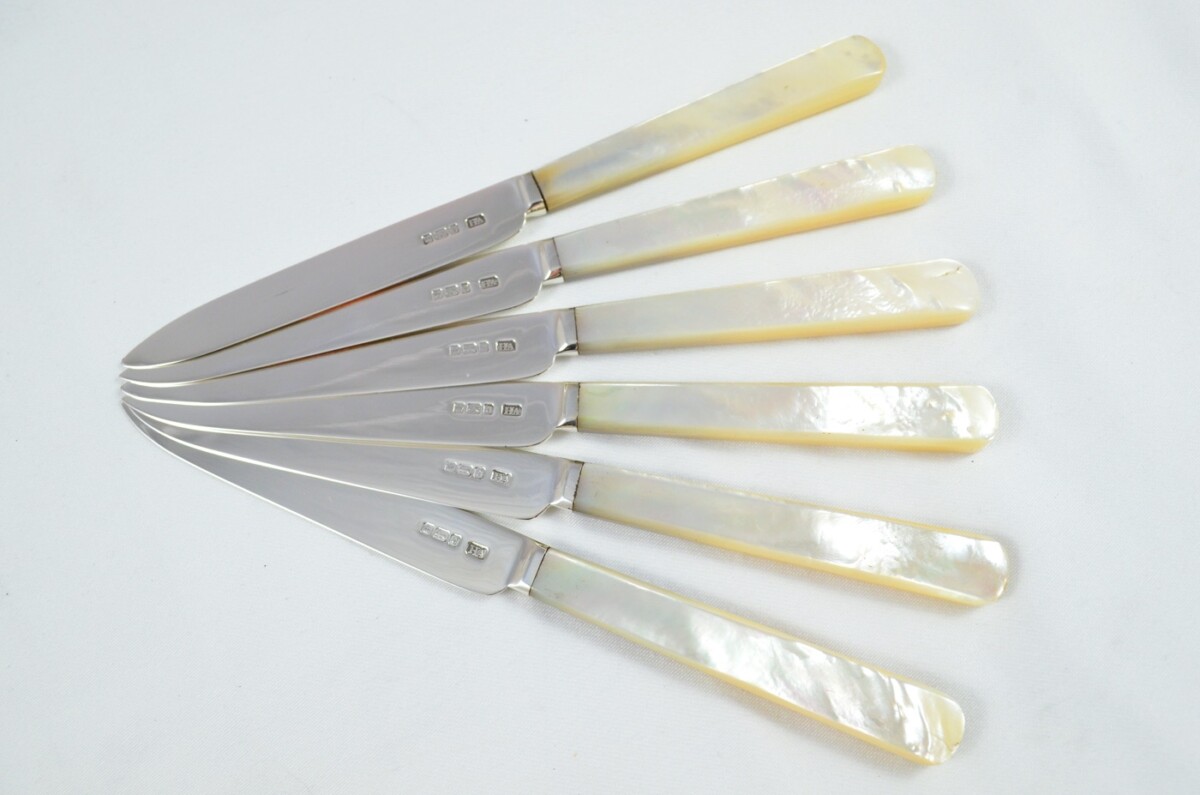 Atkin Brothers Set of 6 Knives & Forks Solid Silver Mother Of Pearl Handles 1908 - Image 3