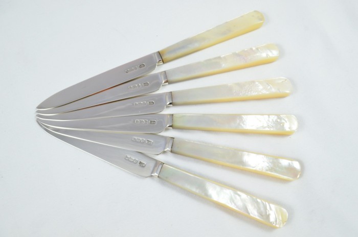 Atkin Brothers Set of 6 Knives & Forks Solid Silver Mother Of Pearl Handles 1908 - Image 3