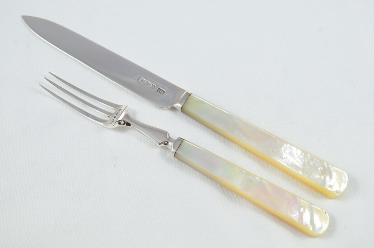 Atkin Brothers Set of 6 Knives & Forks Solid Silver Mother Of Pearl Handles 1908 - Image 4