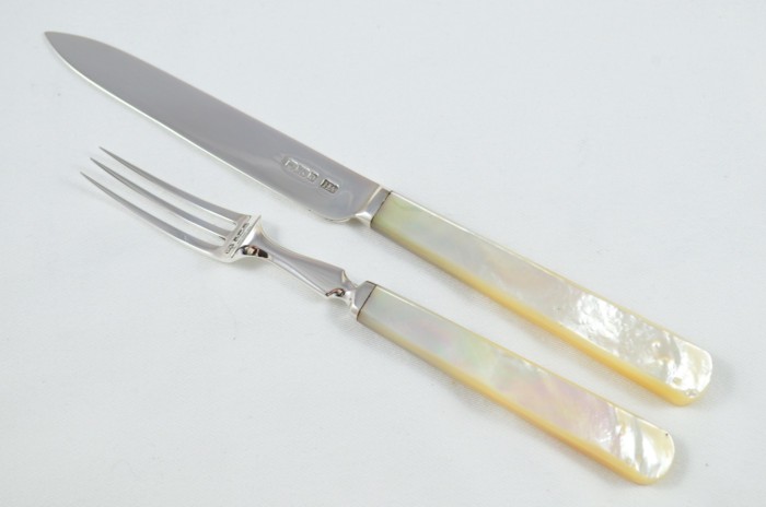 Atkin Brothers Set of 6 Knives & Forks Solid Silver Mother Of Pearl Handles 1908 - Image 4