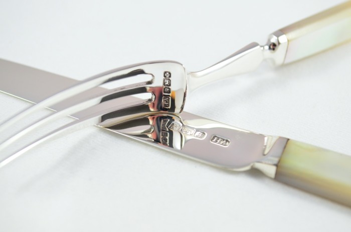 Atkin Brothers Set of 6 Knives & Forks Solid Silver Mother Of Pearl Handles 1908 - Image 5