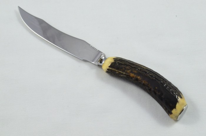 Antique K. Bright 6 Genuine Sambar Stag Handle Steak Knives Made in Sheffield England - Image 4