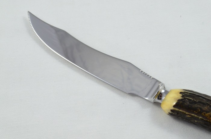 Antique K. Bright 6 Genuine Sambar Stag Handle Steak Knives Made in Sheffield England - Image 6
