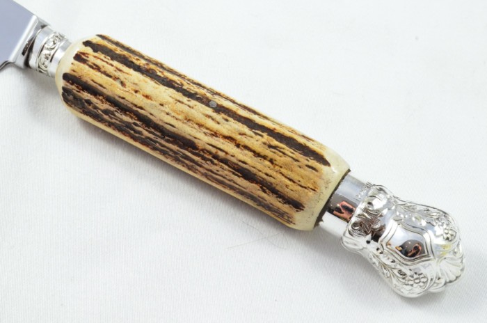 New James Dixon & Sons Sheffield Handmade Stag Antler Horn Handled 3 Piece Carving Set - Silver Plated Cap & Ferrule - Image 4