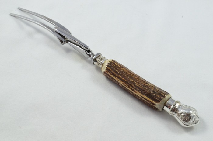 New James Dixon & Sons Sheffield Handmade Stag Antler Horn Handled 3 Piece Carving Set - Silver Plated Cap & Ferrule - Image 6
