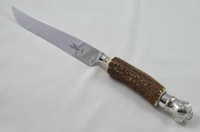 New JD&S Sheffield Handmade Stag Antler Horn Handled 3 Piece Carving Set - Silver Plated Cap & Ferrule - Image 2