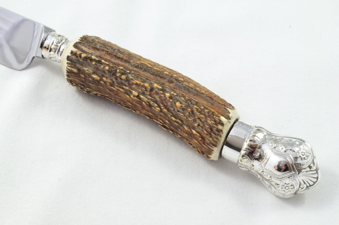 New JD&S Sheffield Handmade Stag Antler Horn Handled 3 Piece Carving Set - Silver Plated Cap & Ferrule - Image 3