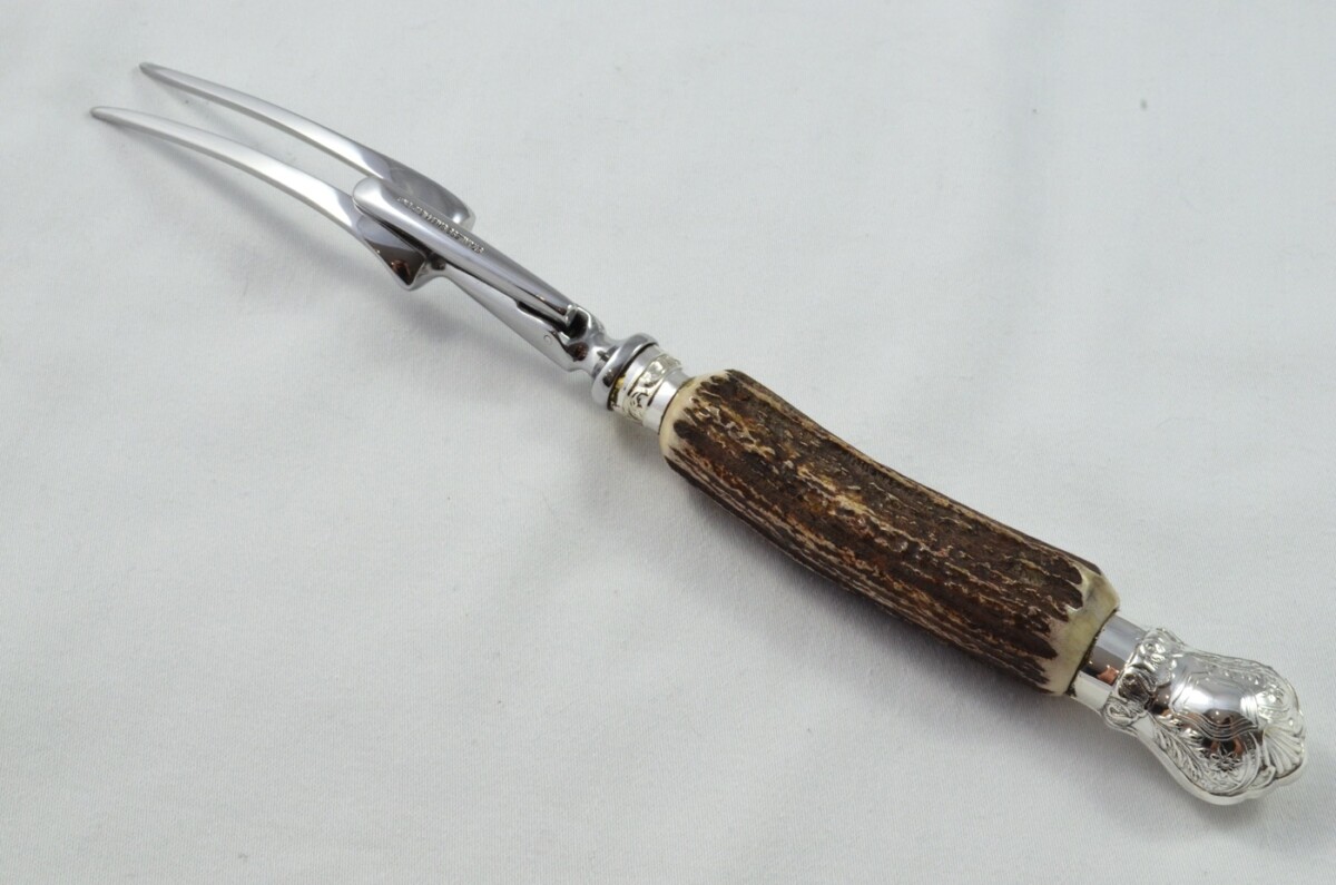 New JD&S Sheffield Handmade Stag Antler Horn Handled 3 Piece Carving Set - Silver Plated Cap & Ferrule - Image 5
