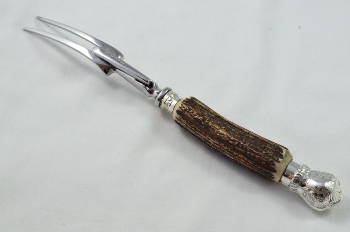 New JD&S Sheffield Handmade Stag Antler Horn Handled 3 Piece Carving Set - Silver Plated Cap & Ferrule - Image 5