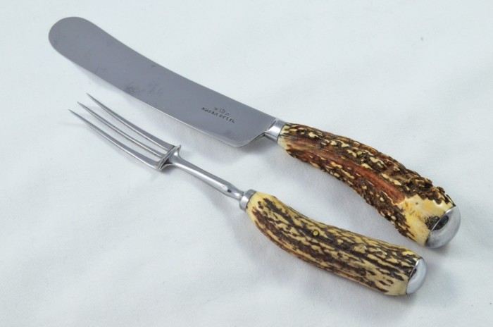 A Gorgeous C.1820's Set of 6 Table Knives & Forks Sambar Stag Handled Cutlery Sheffield - Carbon Steel - Image 2