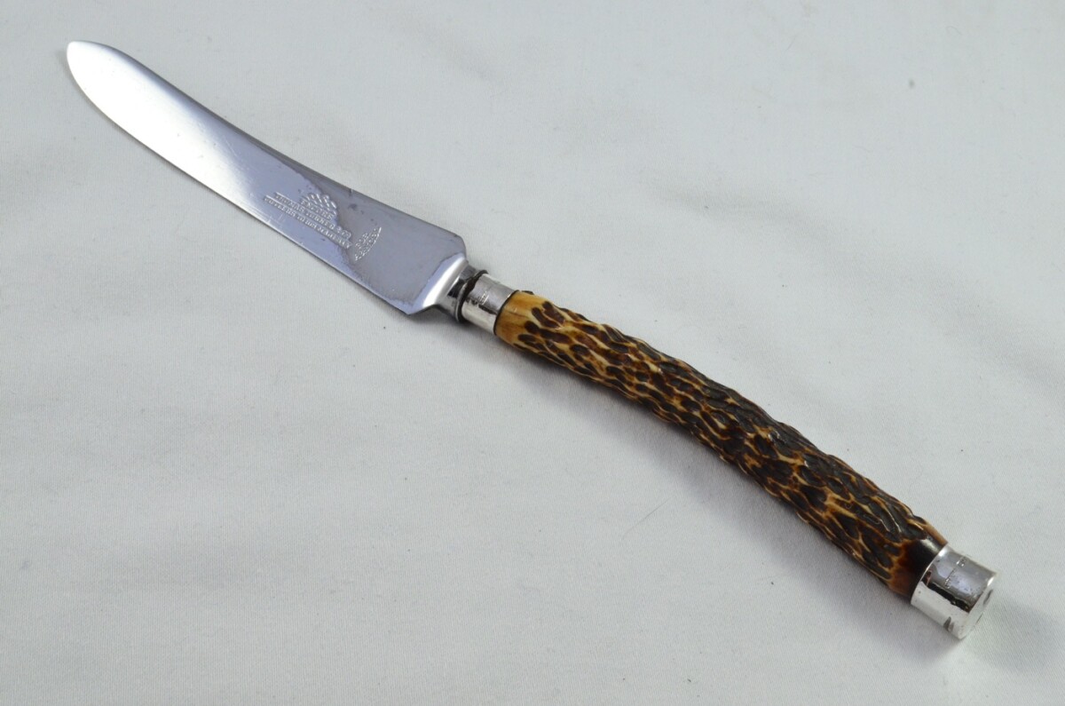 Thomas Turner & Co 2 Piece Stag Handled Solid Silver Capped & Ferruled Game Carving Set 1908 - Image 2