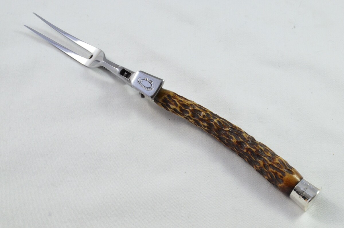 Thomas Turner & Co 2 Piece Stag Handled Solid Silver Capped & Ferruled Game Carving Set 1908 - Image 4