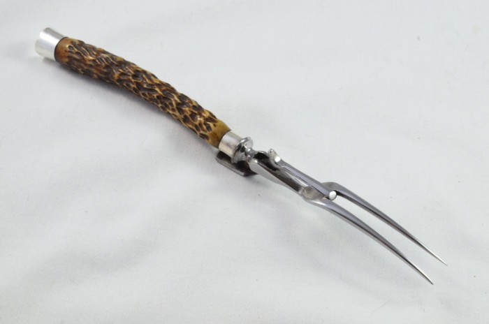 Thomas Turner & Co 2 Piece Stag Handled Solid Silver Capped & Ferruled Game Carving Set 1908 - Image 5