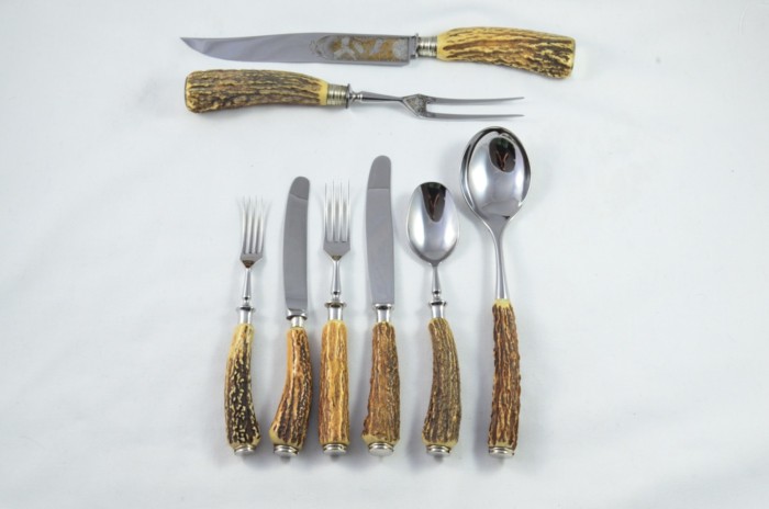 A Gorgeous C.1900's Canteen of Sambar Stag Handled Cutlery for 6 People Made in Germany - Carbon Steel