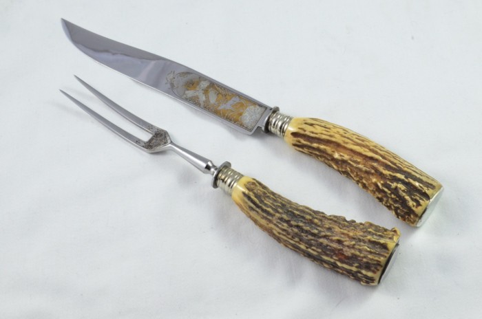 A Gorgeous C.1900's Canteen of Sambar Stag Handled Cutlery for 6 People Made in Germany - Carbon Steel - Image 2