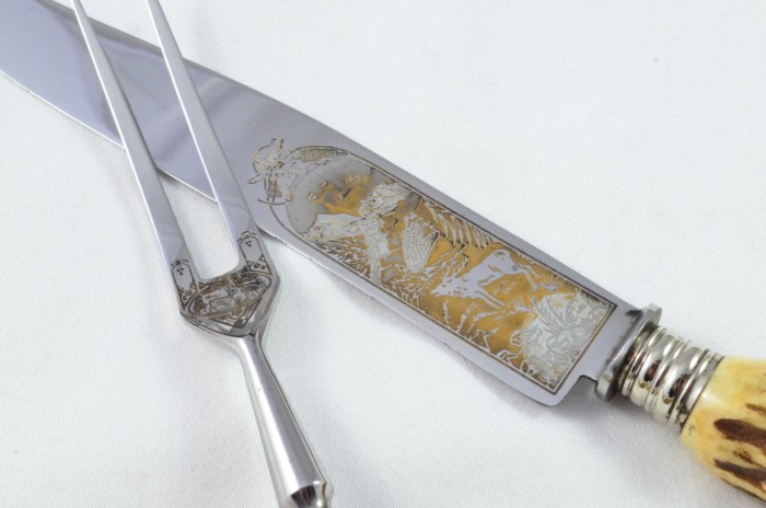 A Gorgeous C.1900's Canteen of Sambar Stag Handled Cutlery for 6 People Made in Germany - Carbon Steel - Image 3