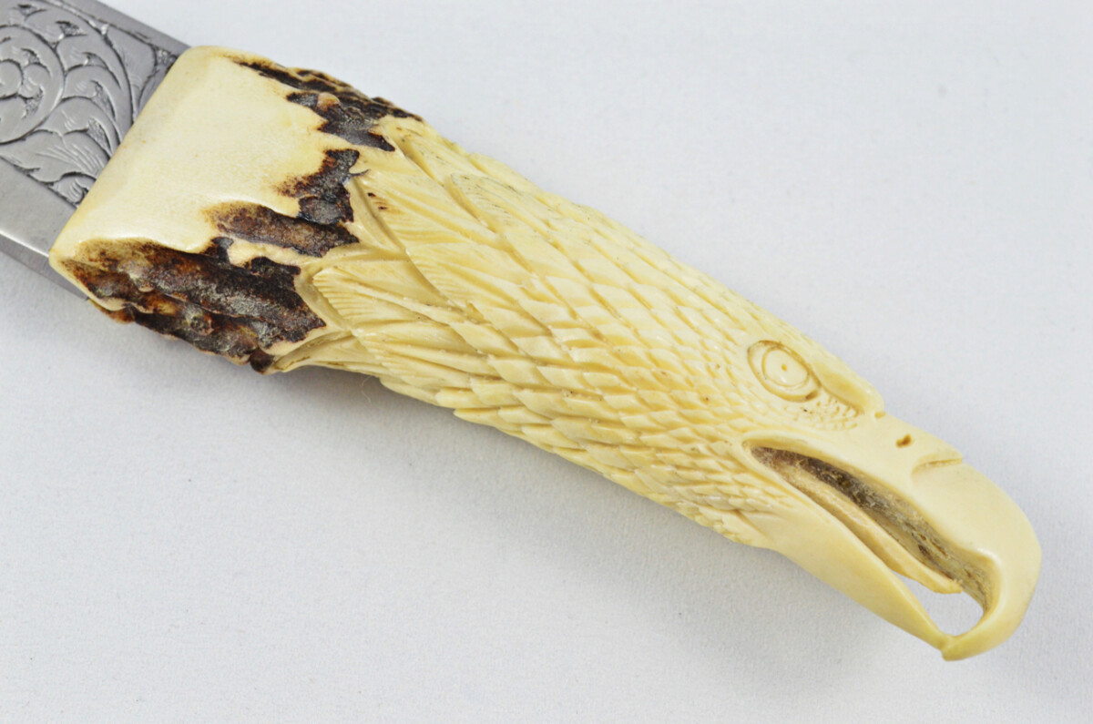 Astonishing Bespoke Hand Carved Bald Eagle Stag Horn Antler Handle Sgian Dubh Hand Engraved Blade Sheffield England - Image 7