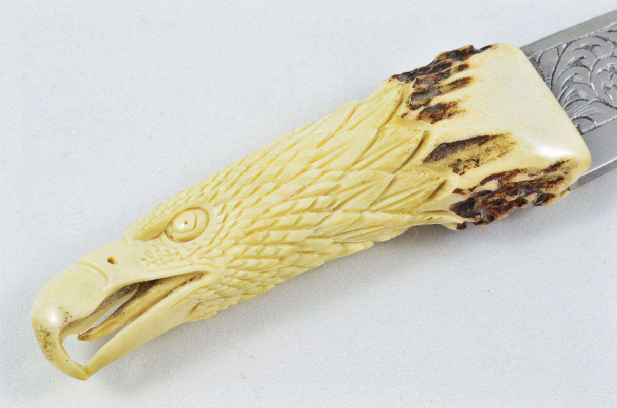 Astonishing Bespoke Hand Carved Bald Eagle Stag Horn Antler Handle Sgian Dubh Hand Engraved Blade Sheffield England - Image 8