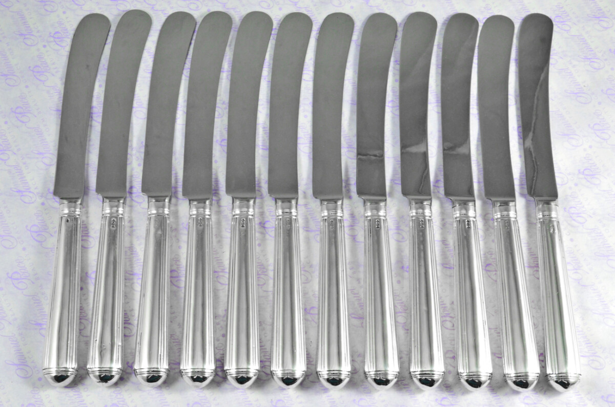 Astonishingly Rare 12 Dinner Knives Sterling Silver Old English Thread Pattern Georgian Made in Sheffield 1778!