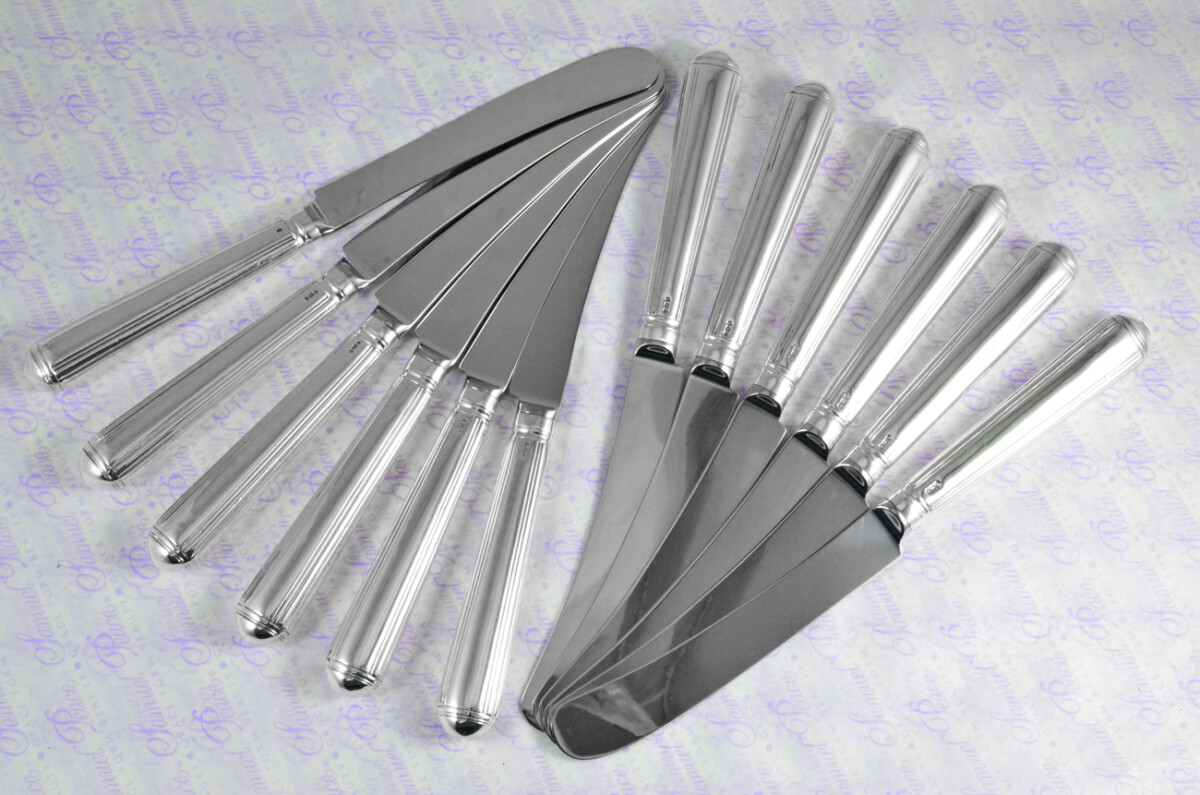 Astonishingly Rare 12 Dinner Knives Sterling Silver Old English Thread Pattern Georgian Made in Sheffield 1778! - Image 4