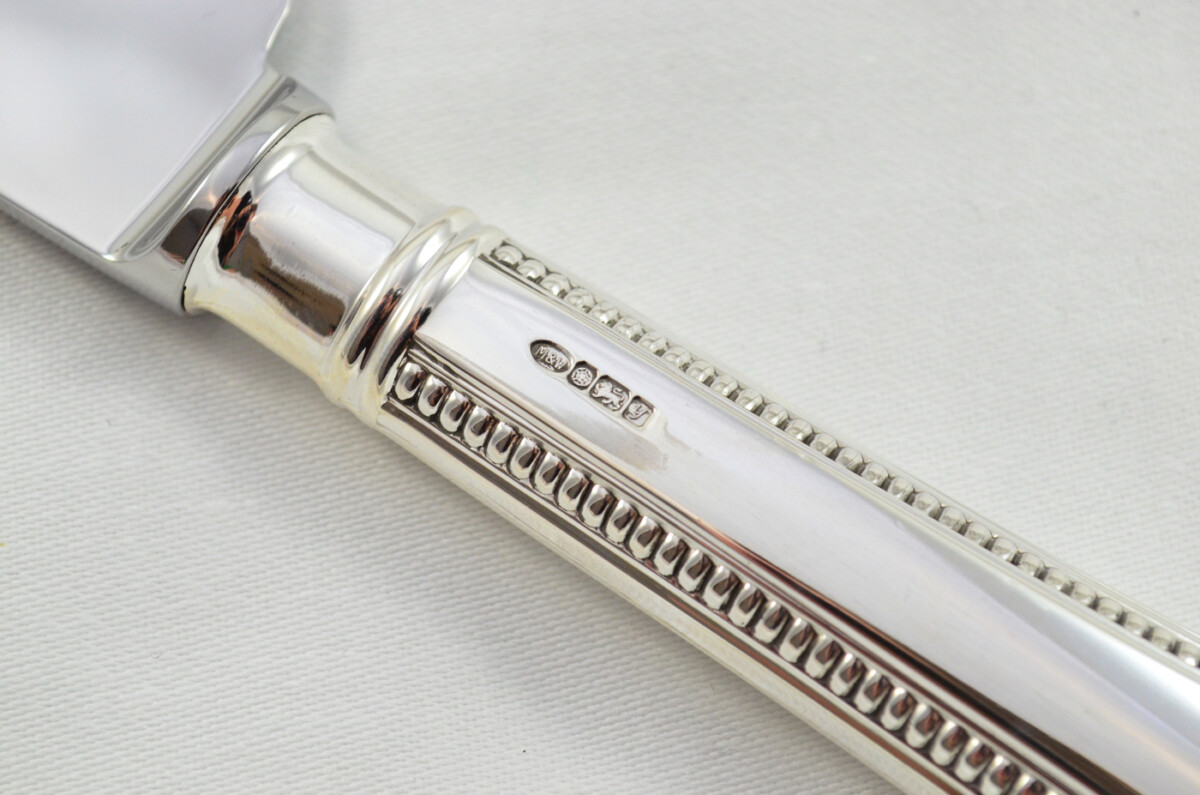 Mappin & Webb Wooden Cased Sterling Silver Handled 2 Piece Carving Set Bead Pattern 1998 - Image 6