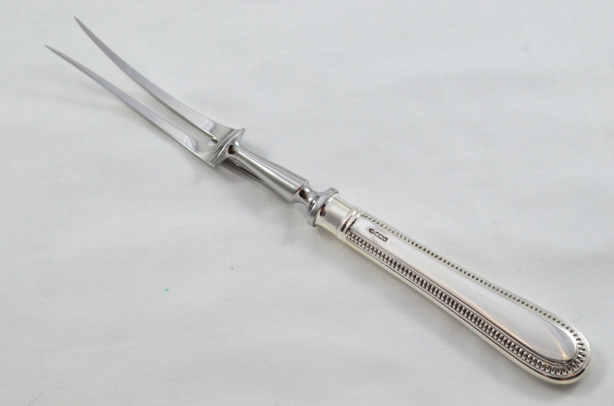 Mappin & Webb Wooden Cased Sterling Silver Handled 2 Piece Carving Set Bead Pattern 1998 - Image 4