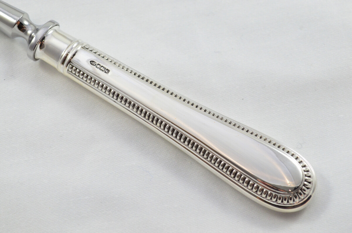 Mappin & Webb Wooden Cased Sterling Silver Handled 2 Piece Carving Set Bead Pattern 1998 - Image 5