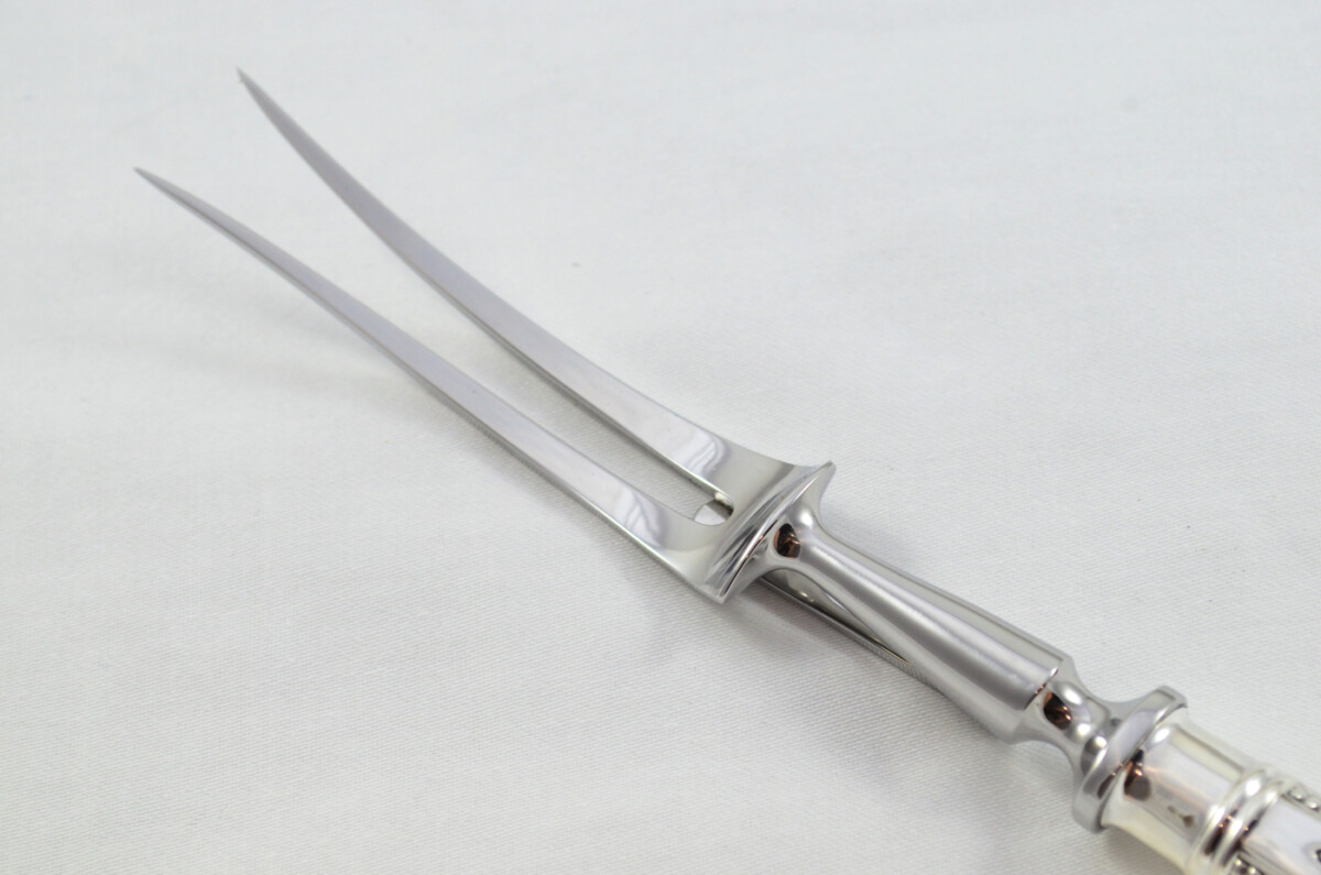 Mappin & Webb Wooden Cased Sterling Silver Handled 2 Piece Carving Set Bead Pattern 1998 - Image 9