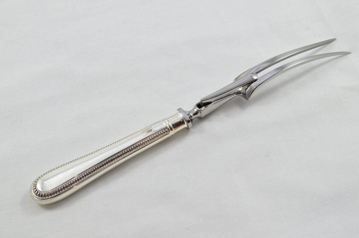 Mappin & Webb Wooden Cased Sterling Silver Handled 2 Piece Carving Set Bead Pattern 1998 - Image 8