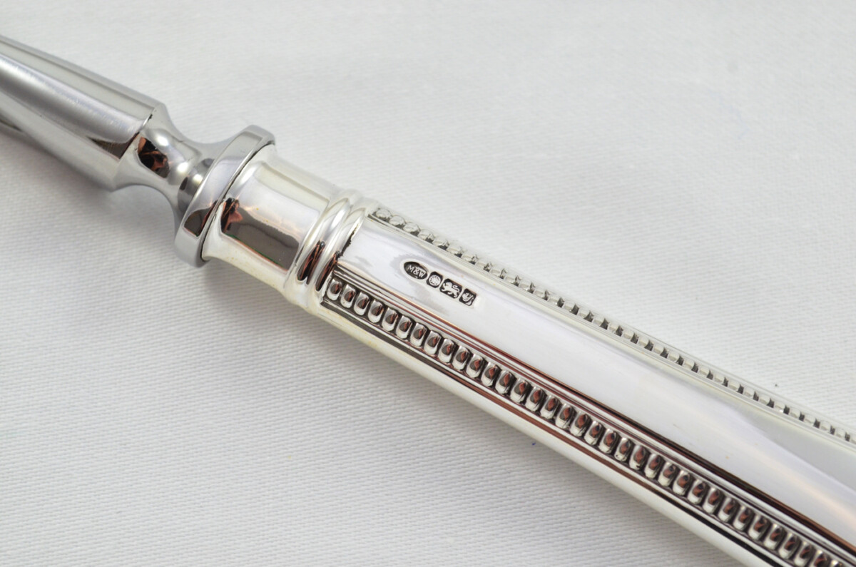 Mappin & Webb Wooden Cased Sterling Silver Handled 2 Piece Carving Set Bead Pattern 1998 - Image 10