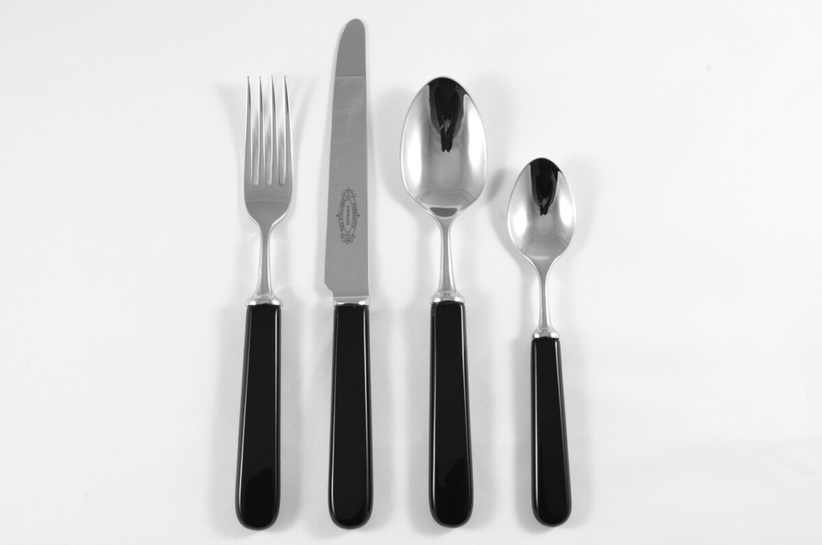 New Fantastic Genuine Black Handle 4 Piece Place Setting Mirror Finish Made In Sheffield England