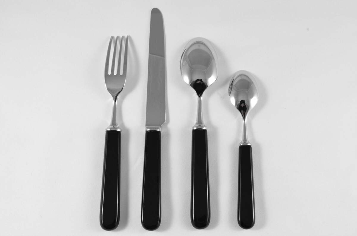 New Fantastic Genuine Black Handle 4 Piece Place Setting Mirror Finish Made In Sheffield England - Image 2