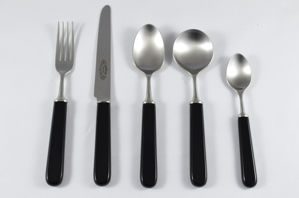New Fantastic Genuine Black Handle 5 Piece Place Setting Brushed Finish Made In Sheffield England