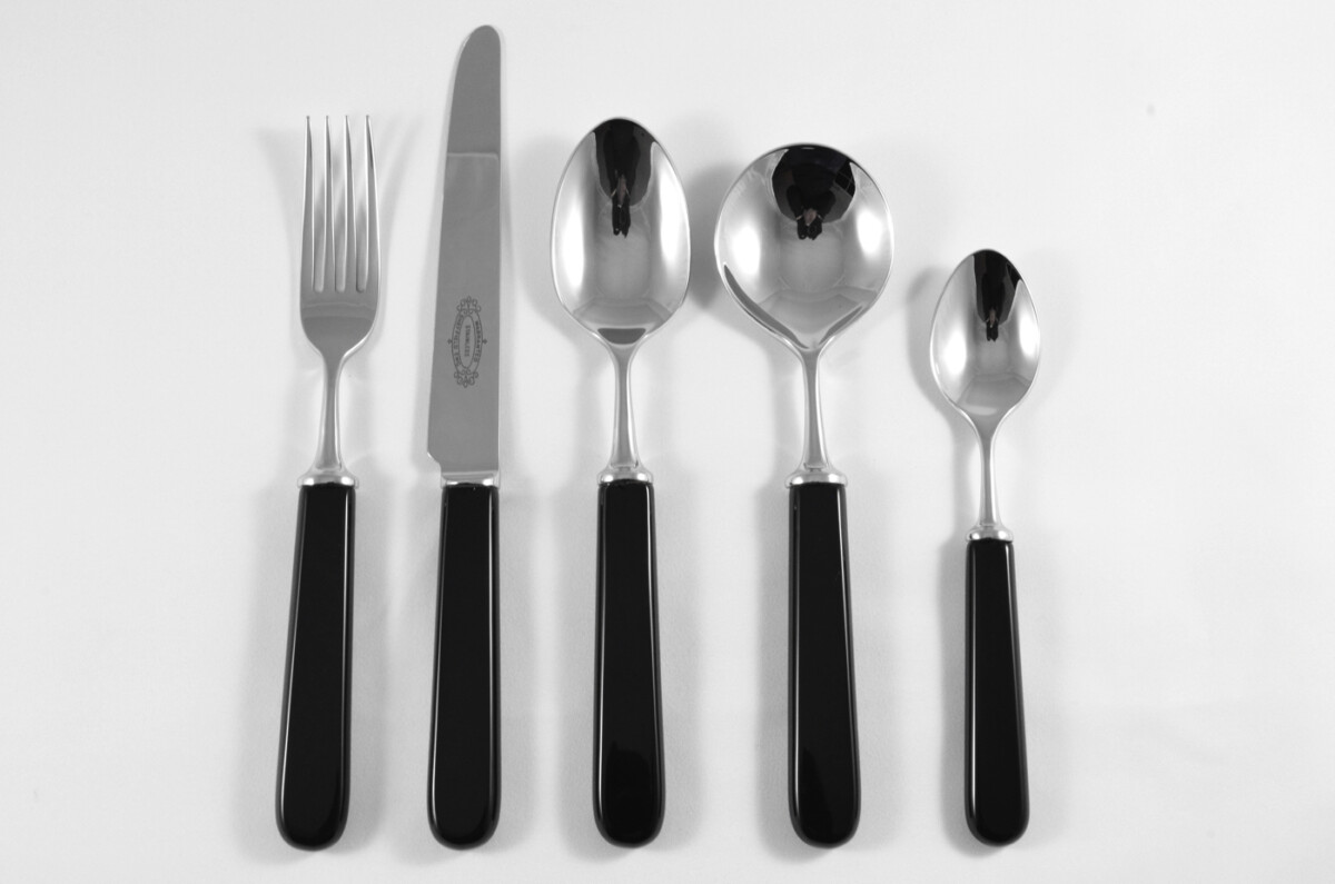 New Fantastic Genuine Black Handle 5 Piece Place Setting Mirror Finish Made In Sheffield England