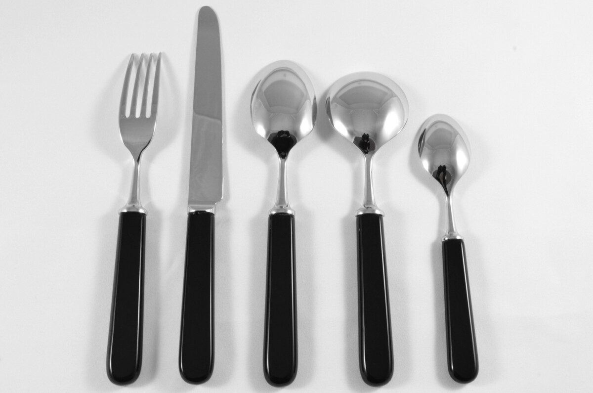 New Fantastic Genuine Black Handle 5 Piece Place Setting Mirror Finish Made In Sheffield England - Image 2