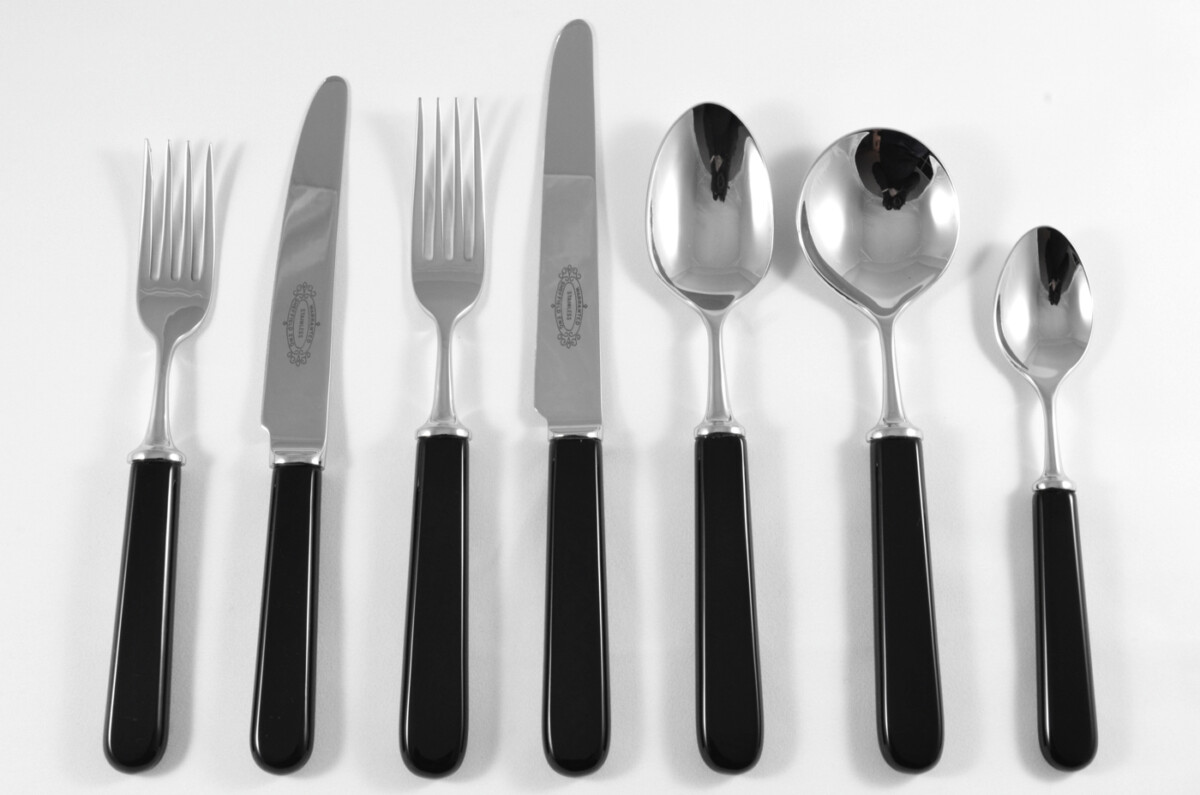 New Fantastic Genuine Black Handle 7 Piece Place Setting Mirror Finish Made In Sheffield England
