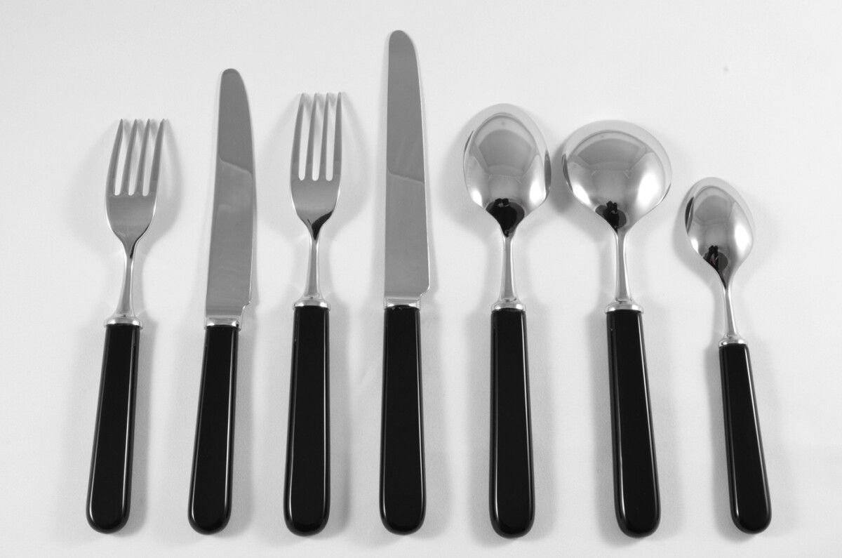 New Fantastic Genuine Black Handle 7 Piece Place Setting Mirror Finish Made In Sheffield England - Image 2