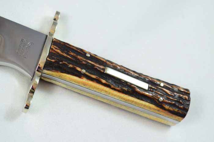 VERY RARE Jonathan Crookes 16" Hand Forged Stag Horn Antler Handled Bowie Knife with Leather Sheath C.1950 - Image 5