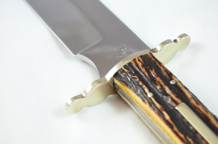 VERY RARE Jonathan Crookes 16" Hand Forged Stag Horn Antler Handled Bowie Knife with Leather Sheath C.1950 - Image 6