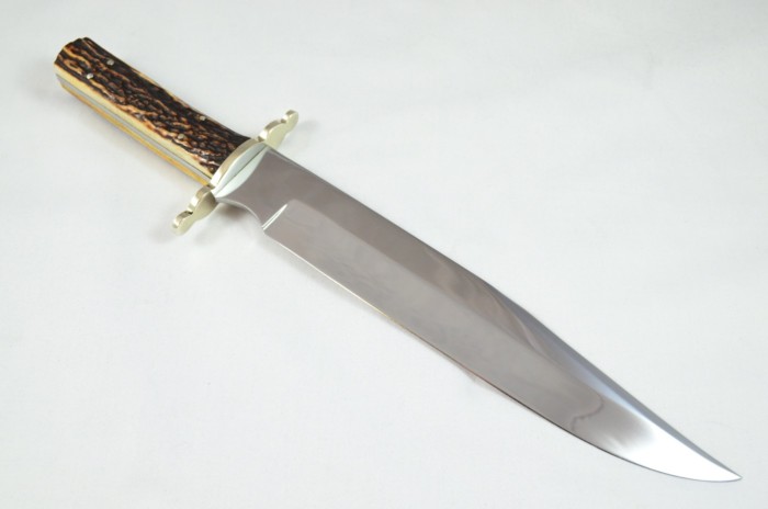 VERY RARE Jonathan Crookes 16" Hand Forged Stag Horn Antler Handled Bowie Knife with Leather Sheath C.1950 - Image 8