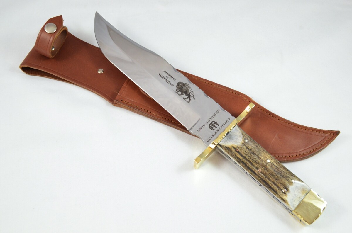 Genuine Authentic A Wright & Sons Scale Tang Stag Horn 15.5" Bowie Knife Sheffield England