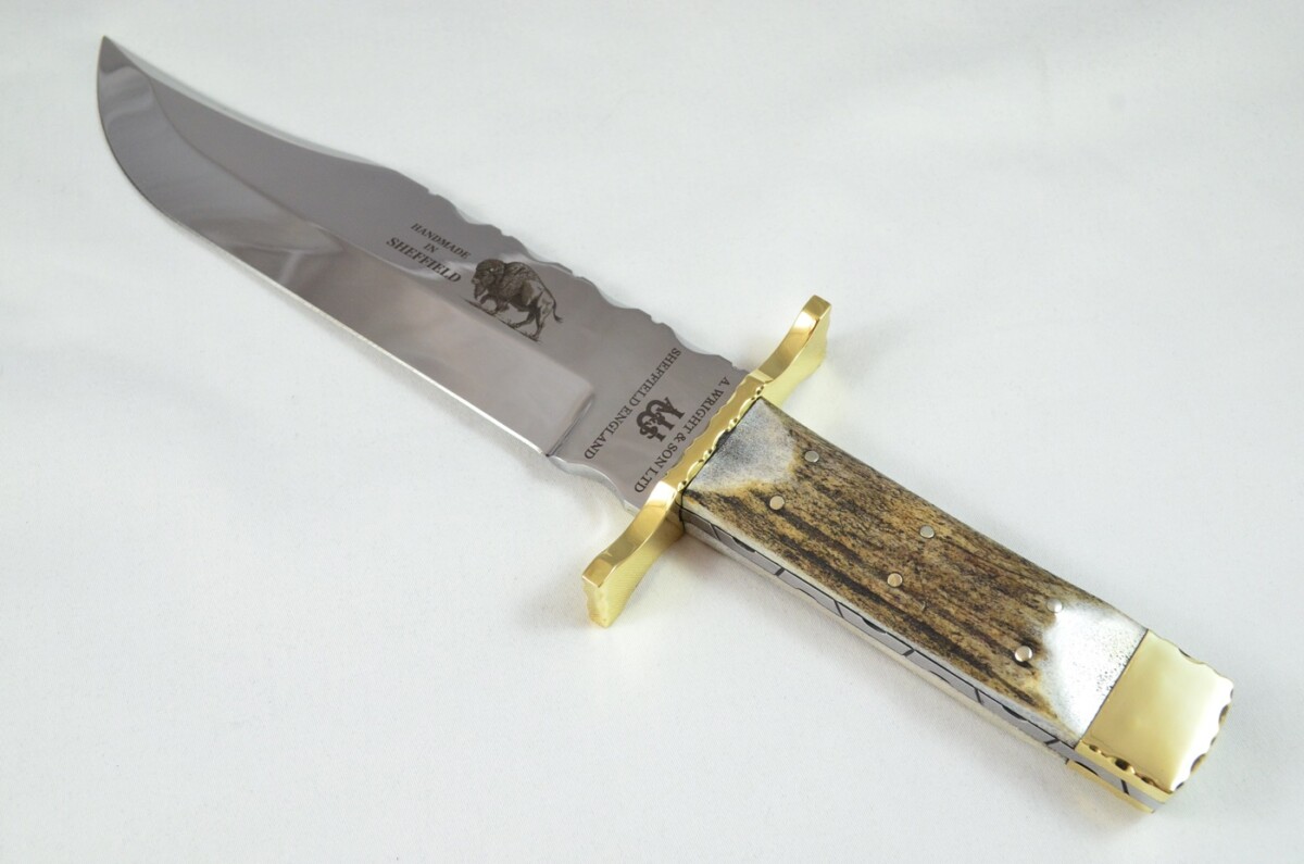 Genuine Authentic A Wright & Sons Scale Tang Stag Horn 15.5" Bowie Knife Sheffield England - Image 2