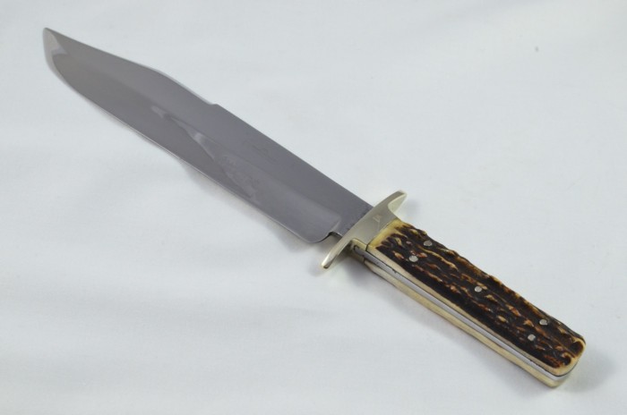RARE I.X.L. George Wolstenholme Hand Forged Stag Horn Antler Handled Bowie Knife with Leather Sheath C.1940 - Image 2