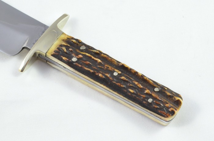 RARE I.X.L. George Wolstenholme Hand Forged Stag Horn Antler Handled Bowie Knife with Leather Sheath C.1940 - Image 3