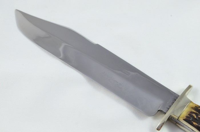 RARE I.X.L. George Wolstenholme Hand Forged Stag Horn Antler Handled Bowie Knife with Leather Sheath C.1940 - Image 4