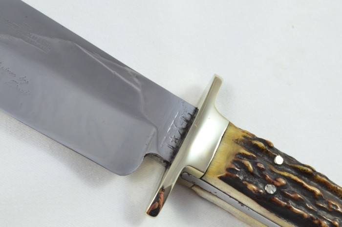 RARE I.X.L. George Wolstenholme Hand Forged Stag Horn Antler Handled Bowie Knife with Leather Sheath C.1940 - Image 5